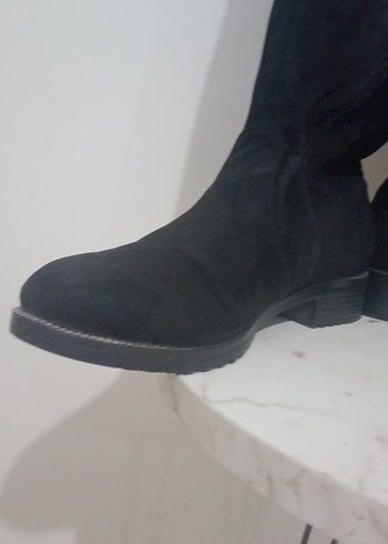 Siyah Süet Diz Üstü  Topuklu Çizme - Görsel 7