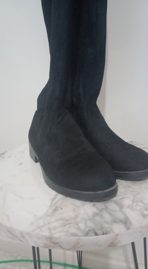 Siyah Süet Diz Üstü  Topuklu Çizme - Görsel 2