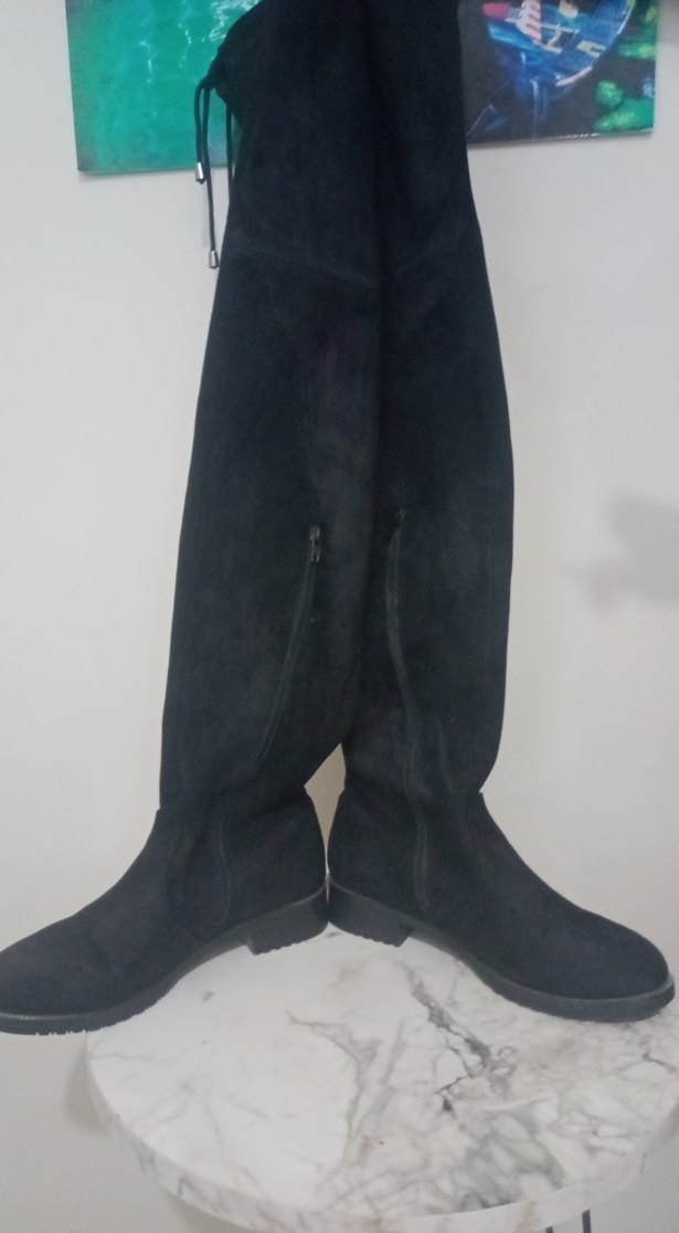 Siyah Süet Diz Üstü  Topuklu Çizme - Görsel 5