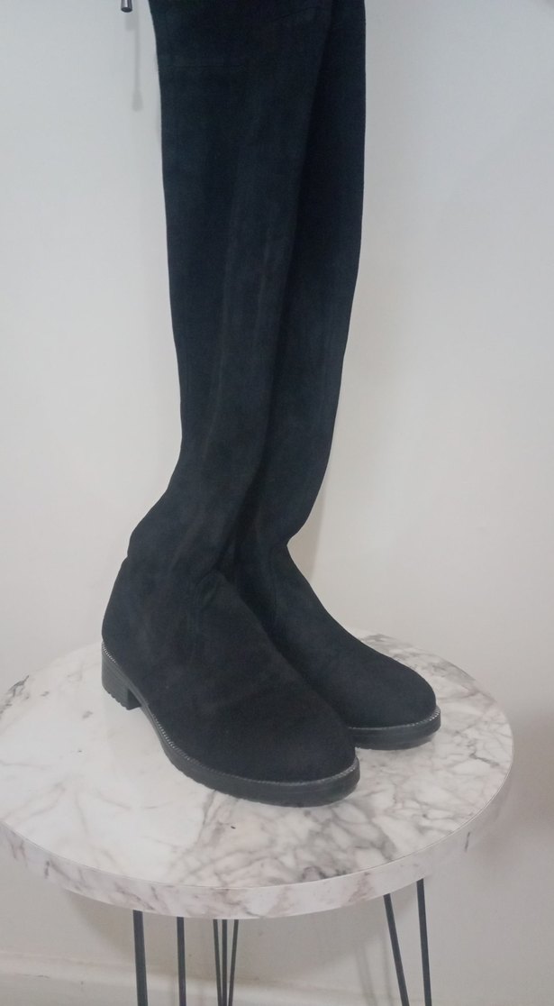 Siyah Süet Diz Üstü  Topuklu Çizme - Görsel 4