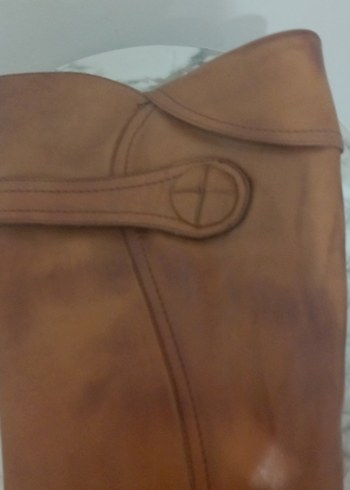 kahverengi Deri Kadın Diz Boyu Bot - Görsel 9