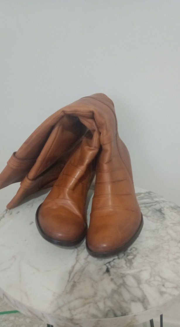 kahverengi Deri Kadın Diz Boyu Bot - Görsel 3