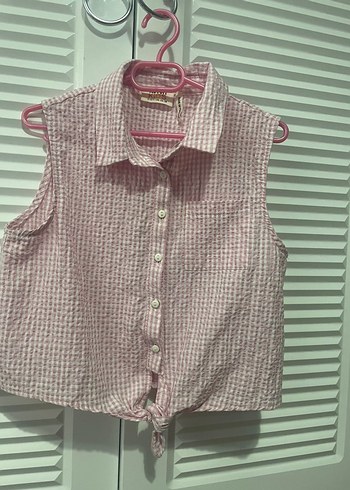Pembe Kolsuz Bağlamalı Kız Cocuk Gömlek