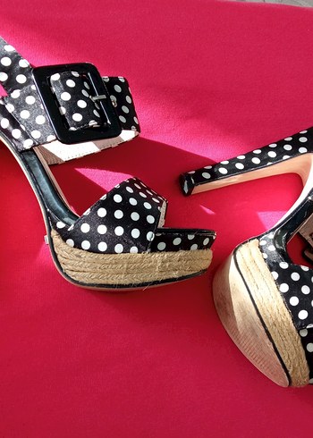 Puantiye Desenli, Platform Topuklu, Kadın Ayakkabı - Görsel 5