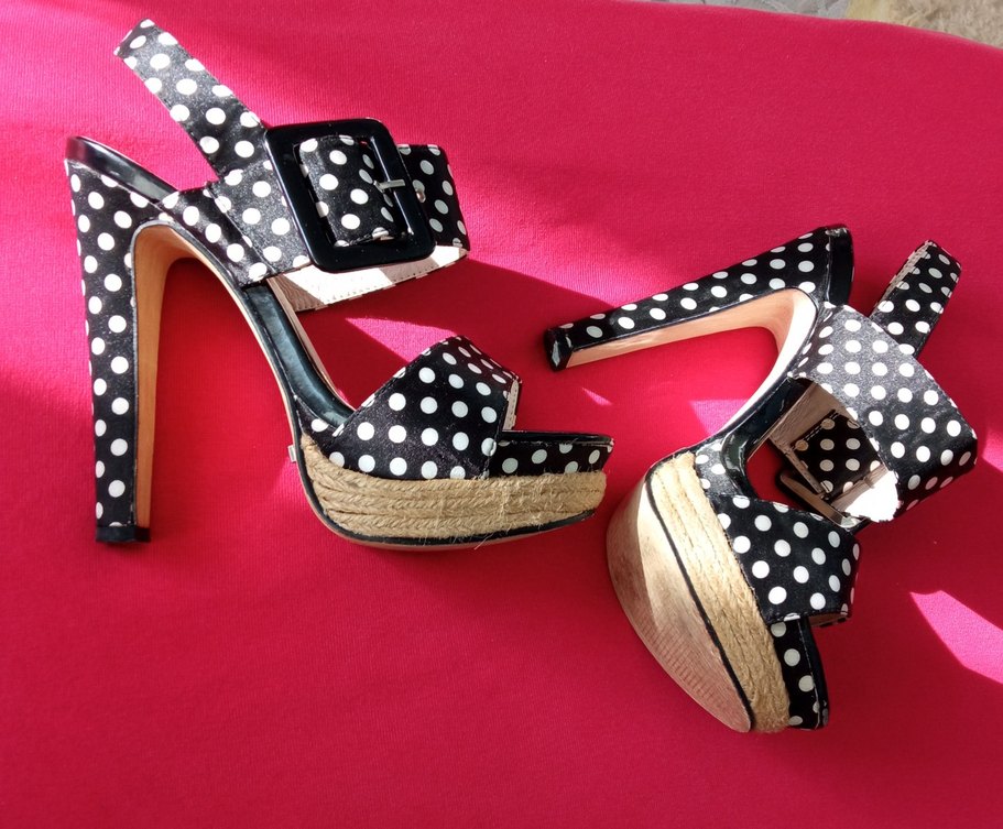 Puantiye Desenli, Platform Topuklu, Kadın Ayakkabı - Görsel 5