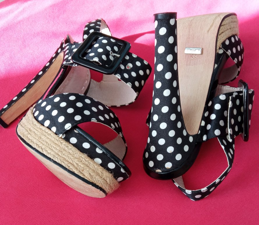 Puantiye Desenli, Platform Topuklu, Kadın Ayakkabı - Görsel 2