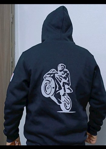 Siyah Motorcu Desenli Reflektörlü Fermuarlı Sweatshirt - Görsel 4