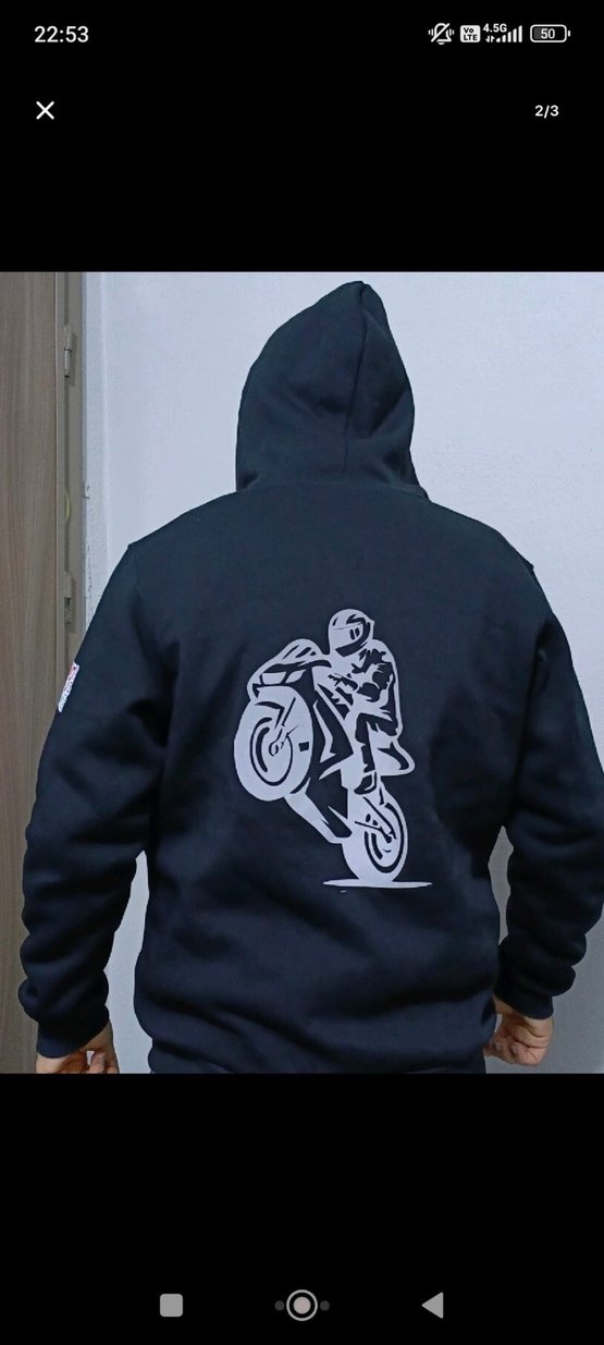 Siyah Motorcu Desenli Reflektörlü Fermuarlı Sweatshirt - Görsel 4