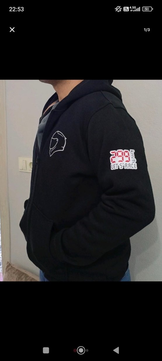 Siyah Motorcu Desenli Reflektörlü Fermuarlı Sweatshirt - Görsel 3