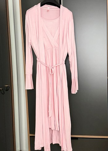 Pembe Uzun Kollu Lohusa Sabahlık - Görsel 2