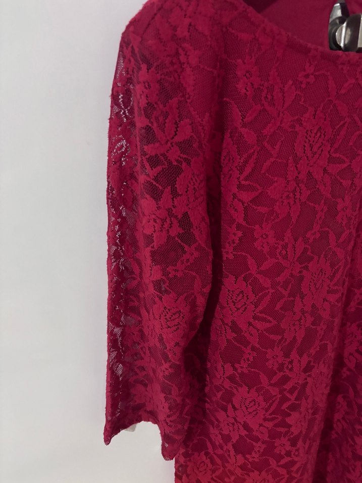 Bordo Dantel Detaylı Midi Elbise - Görsel 2