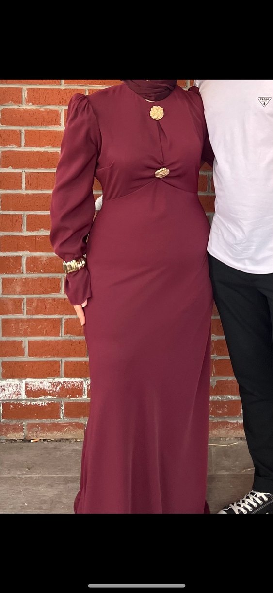 Bordo Uzun Kollu Drapeli Kadın Abiye - Görsel 2