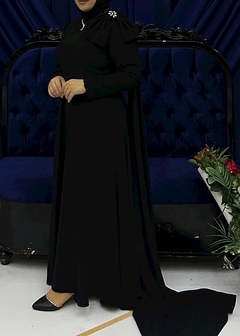 Siyah Uzun Kollu Gotik Abiye Elbise