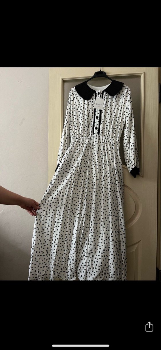 Uzun Beyaz Puantiyeli Elbise M L UYUMLUDUR YENİ ETİKETLİ - Görsel 4