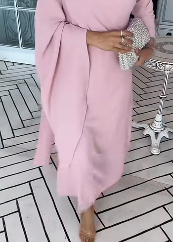 Pembe Uzun Kollu Drapeli Elbise #tesettürabiye - Görsel 7