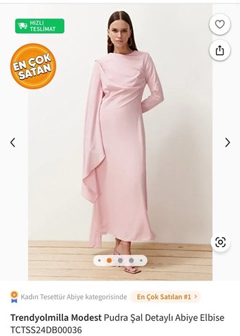 Pembe Uzun Kollu Drapeli Elbise #tesettürabiye - Görsel 5