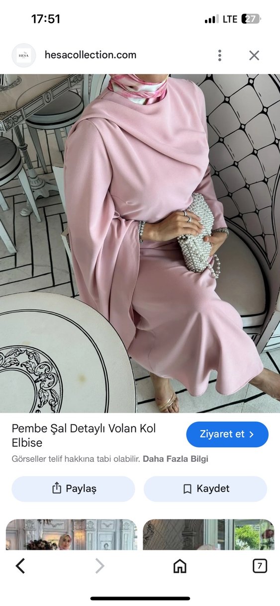 Pembe Uzun Kollu Drapeli Elbise #tesettürabiye - Görsel 4