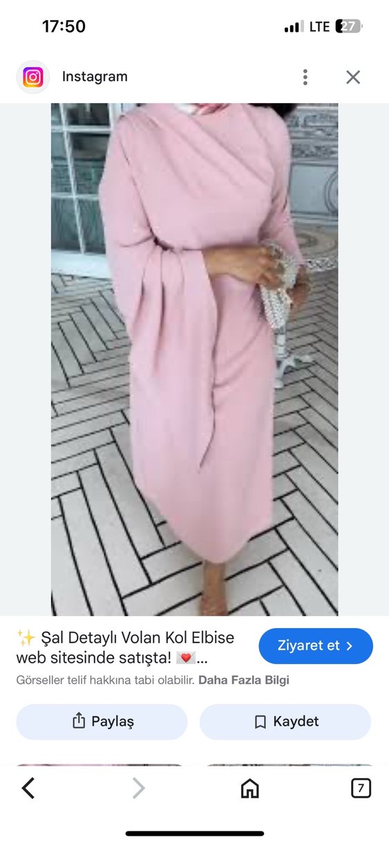 Pembe Uzun Kollu Drapeli Elbise #tesettürabiye - Görsel 2