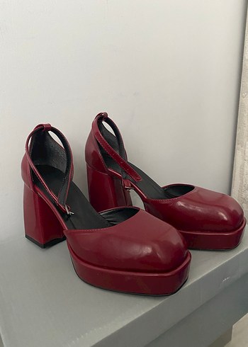 Bordo Deri Platform Topuklu Ayakkabı - Görsel 3