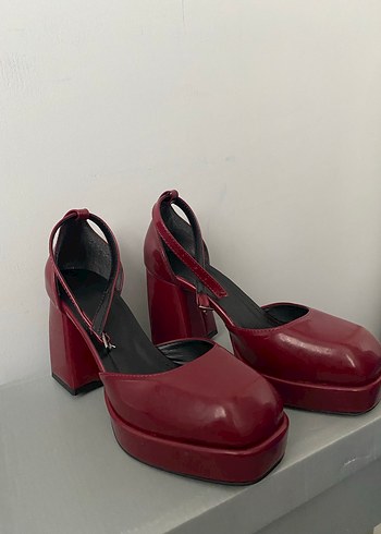 Bordo Deri Platform Topuklu Ayakkabı - Görsel 4