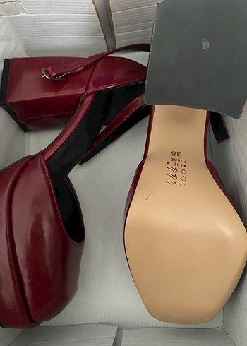 Bordo Deri Platform Topuklu Ayakkabı - Görsel 2