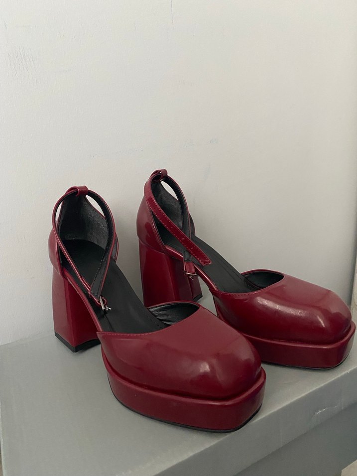 Bordo Deri Platform Topuklu Ayakkabı - Görsel 4