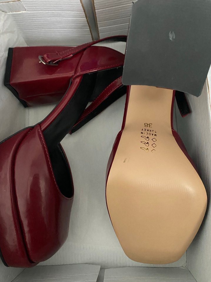 Bordo Deri Platform Topuklu Ayakkabı - Görsel 2