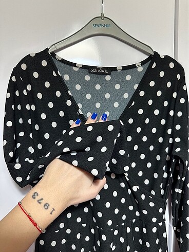 Puantiyeli midi boy elbise - Görsel 5