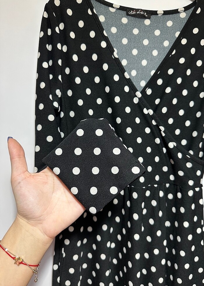 Puantiyeli midi boy elbise - Görsel 4