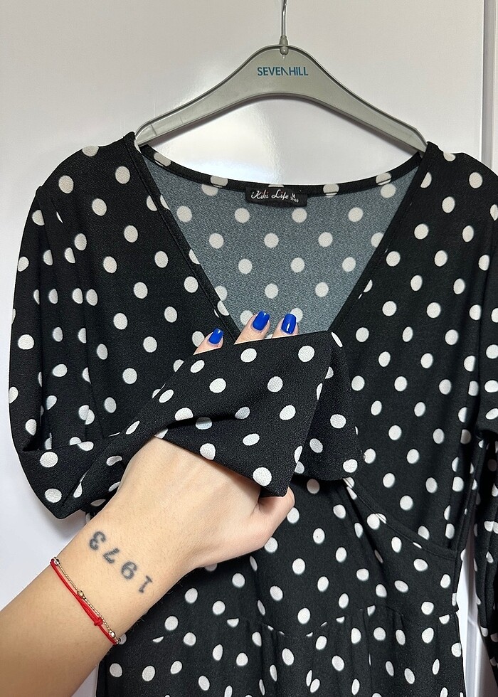 Puantiyeli midi boy elbise - Görsel 5