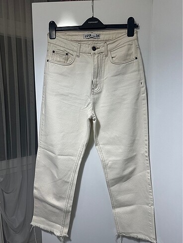 Krem rengi kahve dikişli jean