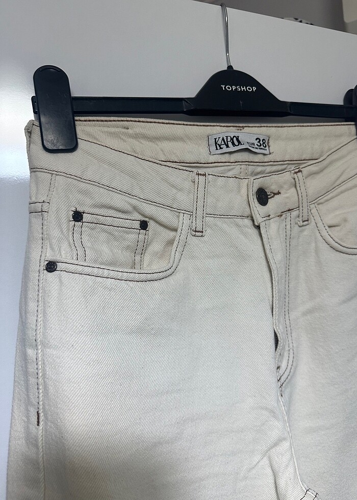 Krem rengi kahve dikişli jean - Görsel 4