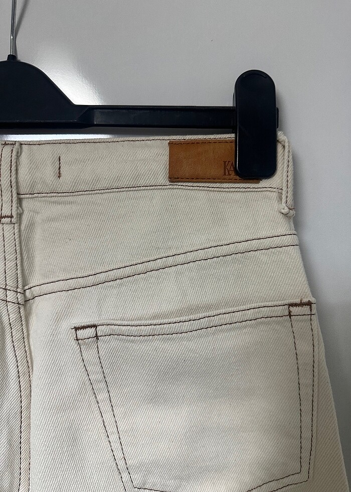 Krem rengi kahve dikişli jean - Görsel 5