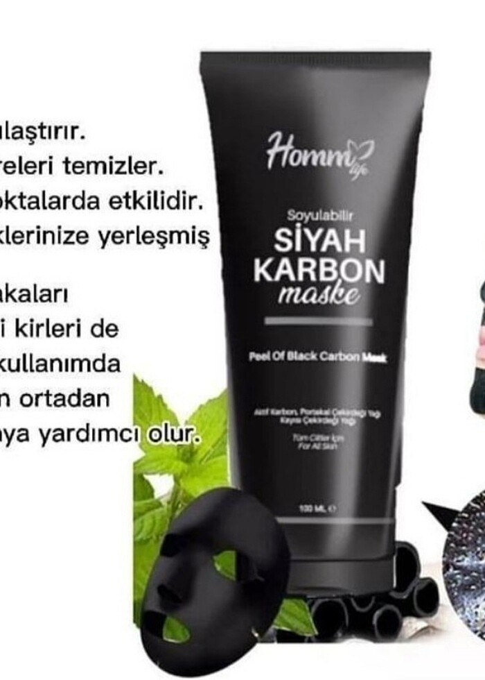 Homm bitkisel siyah karbon maske - Görsel 2