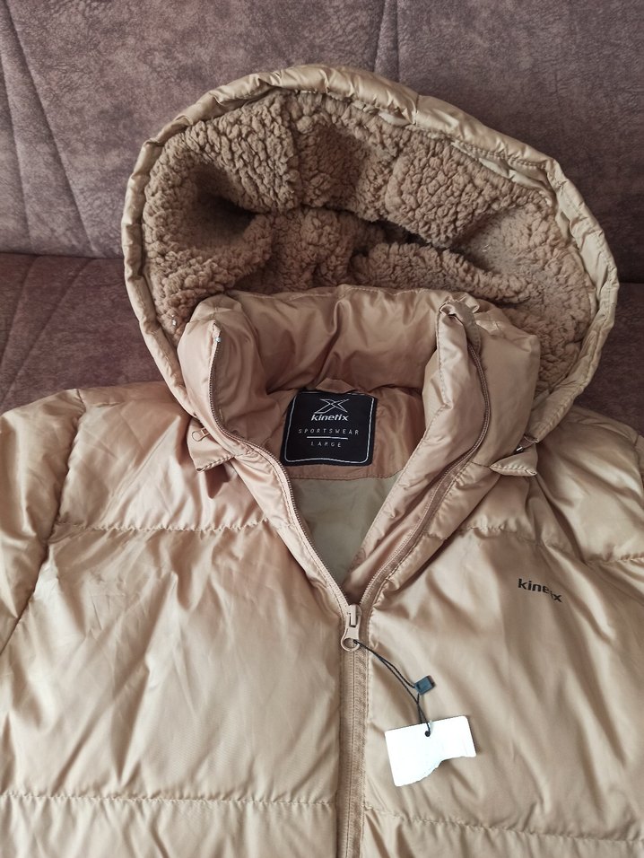 Kürklü Kapüşonlu Bej Kadın Kış Montu - Görsel 5