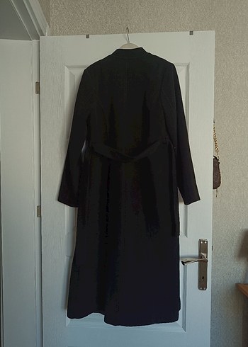 Düğmeli Siyah Uzun kaşe Kaban - Görsel 7