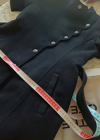 Düğmeli Siyah Uzun kaşe Kaban - Görsel 6