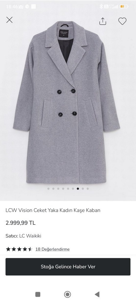 LCW Vision Kadın Ceket Yaka Kaşe Kaban - Görsel 5