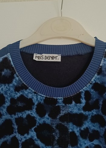 Desenli Mavi Uzun Kollu Rahat Elbise - Görsel 2