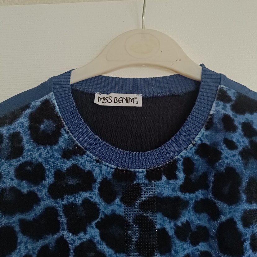 Desenli Mavi Uzun Kollu Rahat Elbise - Görsel 2