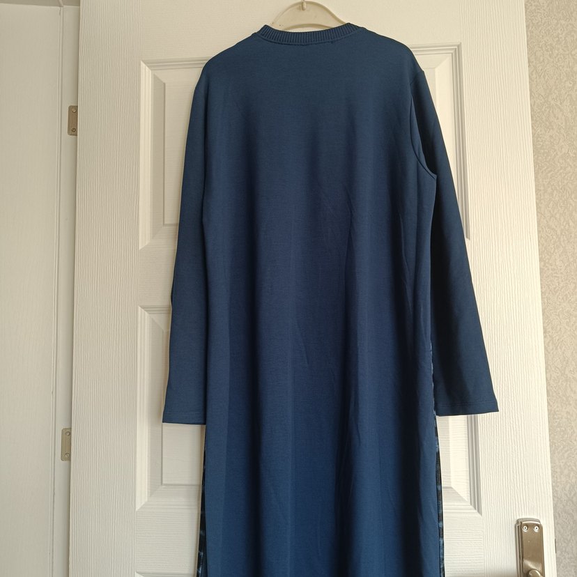 Desenli Mavi Uzun Kollu Rahat Elbise - Görsel 4