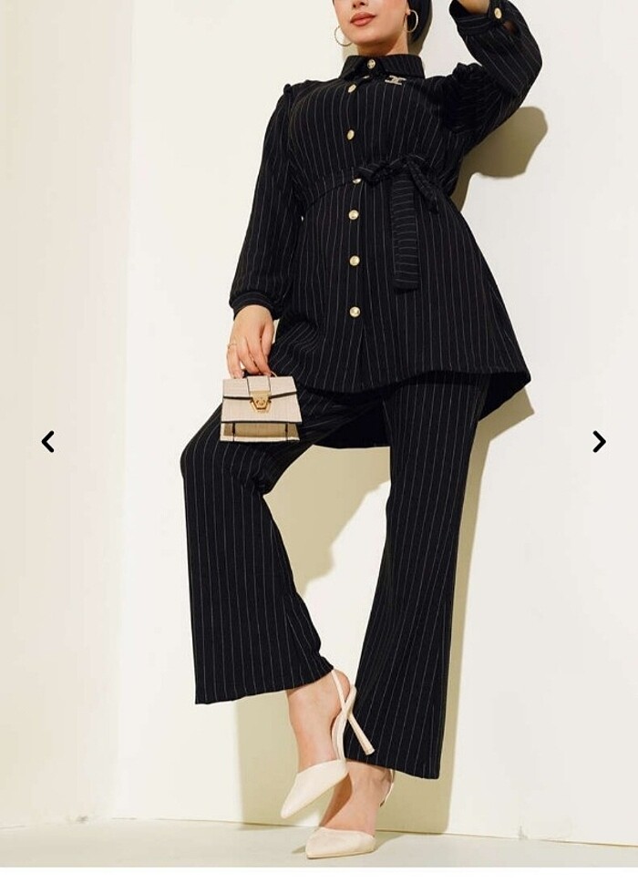 Tesettür Çizgili takım - Görsel 2