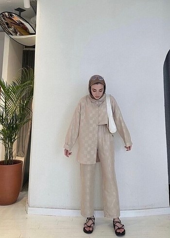 Açık kahverengi tesettür ikili takım - Görsel 2