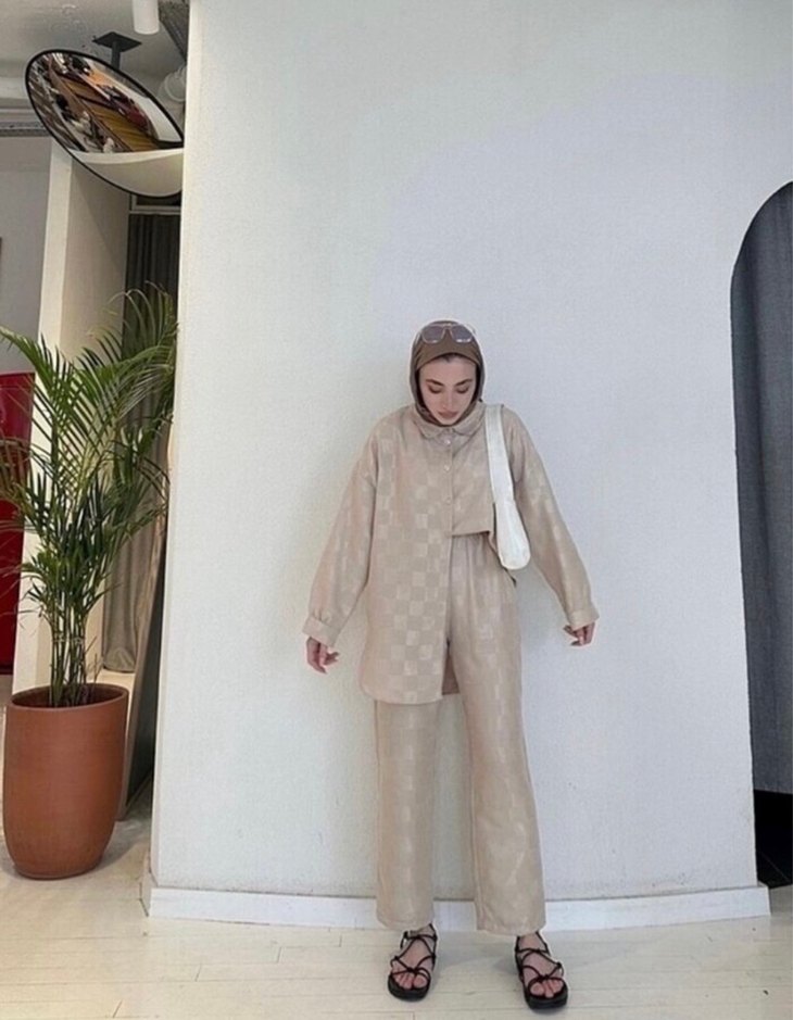 Açık kahverengi tesettür ikili takım - Görsel 2