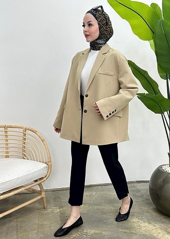 Açık kahverengi blazer ceket - Görsel 3