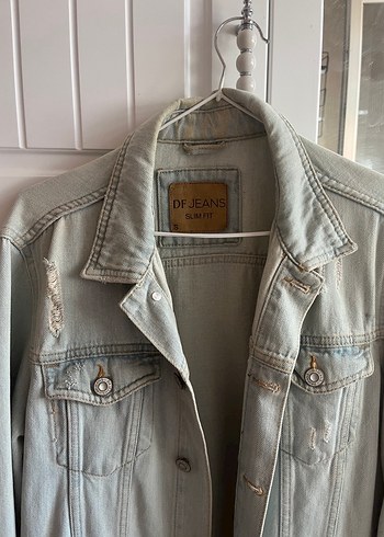 s Beden Buz mavi Düğmeli Kadın Denim Ceket