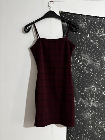 Trendyolmilla Bordo Kareli Mini Elbise