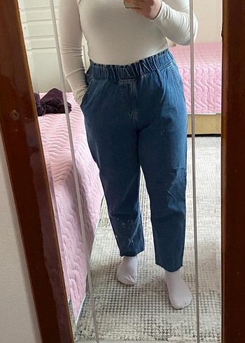 Mavi Pastel Renk Gevşek Kesim Midi Kot Pantolon