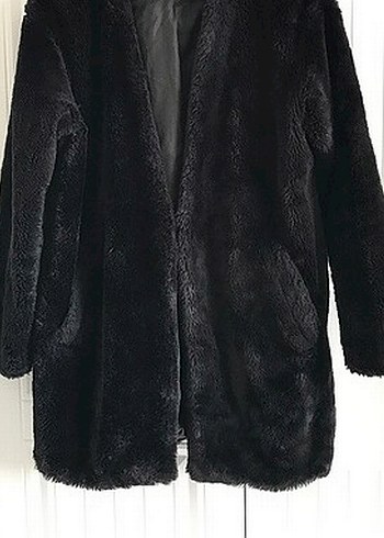 Pull & bear Kadın Siyah Uzun Peluş Kürk Detaylı Mont