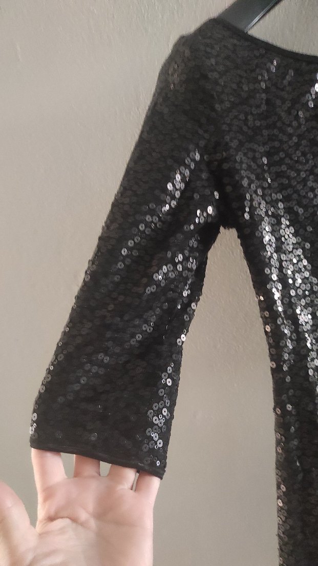 Siyah Payetli Midi Elbise - Görsel 2